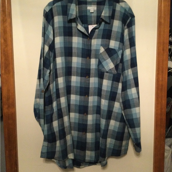 J. Jill Tops - NWT J Jill Blue Plaid Button-Up Shirt with Pockets, size XL